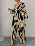 Abstract Print V-Neck Wide Leg Jumpsuit Silhouette - Southern Shores Clothing