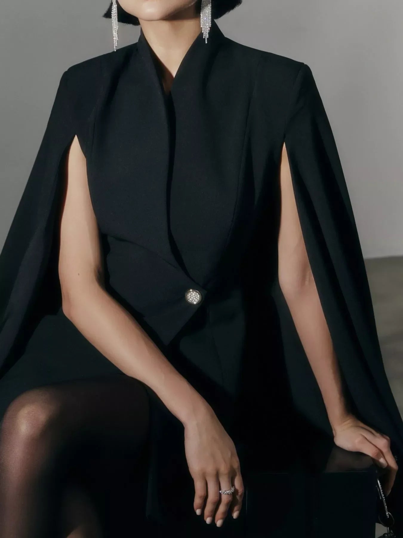 One Button Fitted Mini Blazer Dress With Cape Sleeves - Southern Shores Clothing