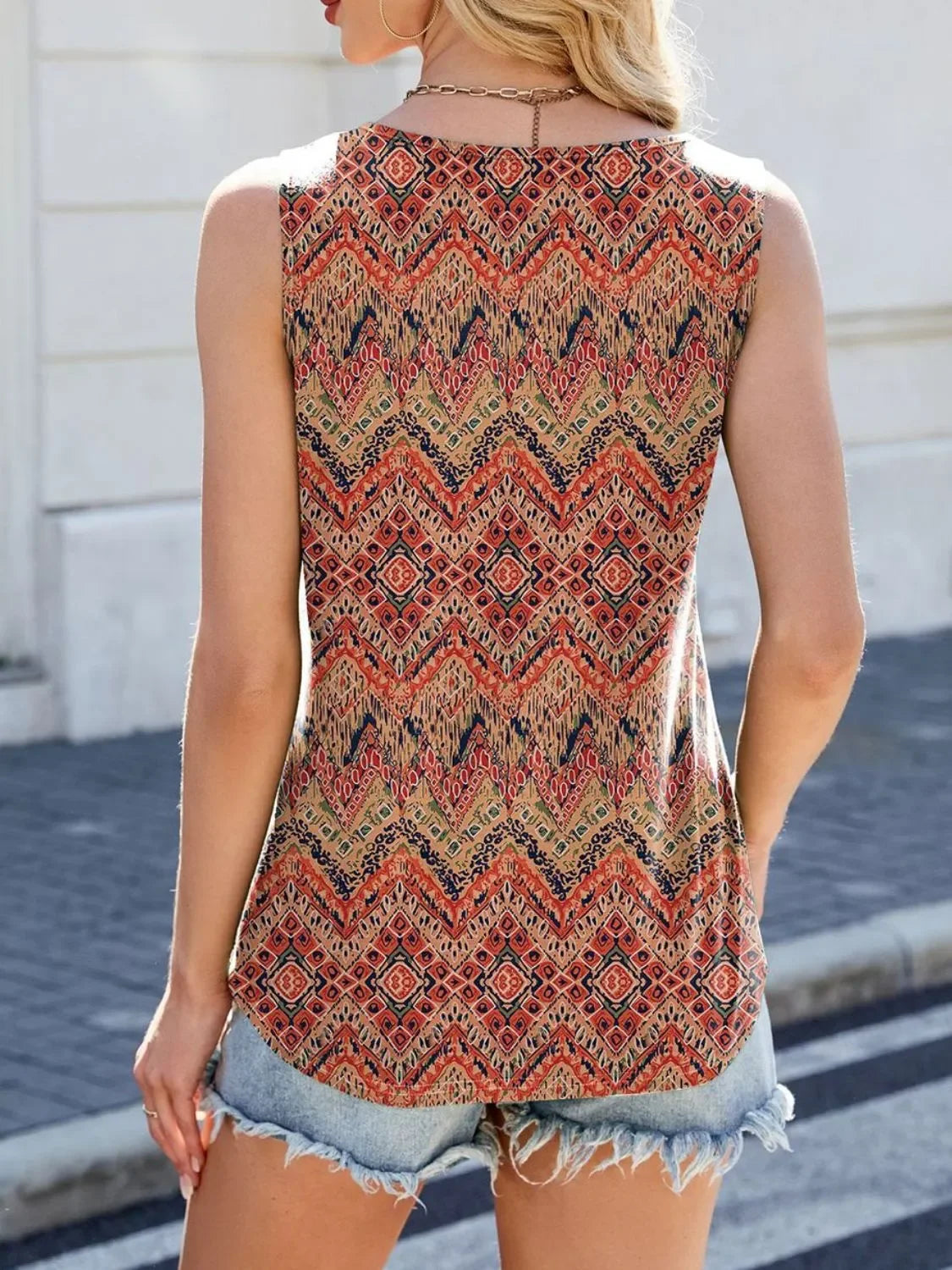 Printed Floral Scoop Neck Wide Strap Tank Top Pleated Details - Southern Shores Clothing