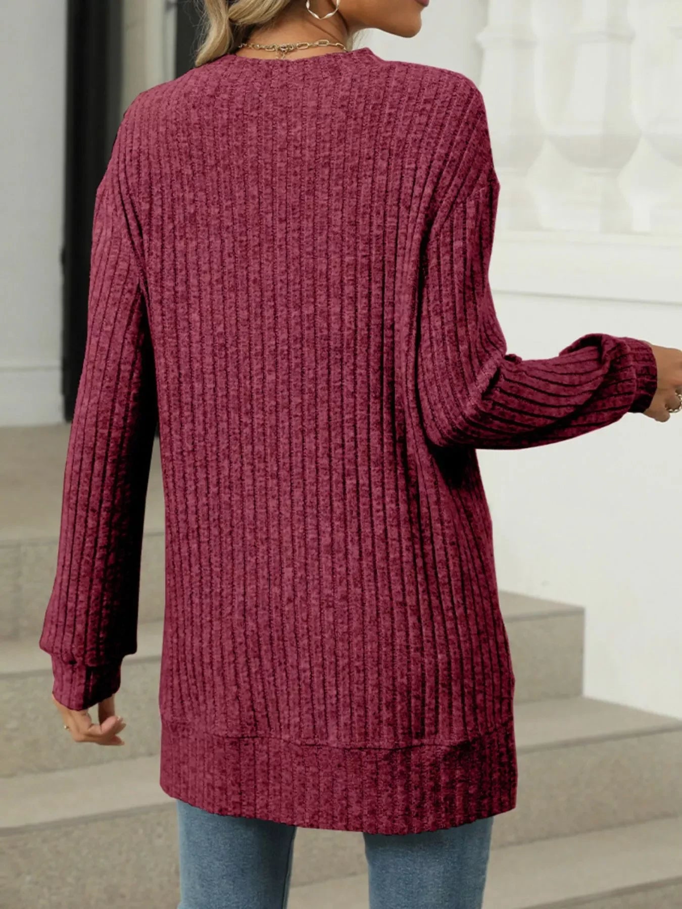 Ribbed Knit Round Neck Sweater - Southern Shores Clothing