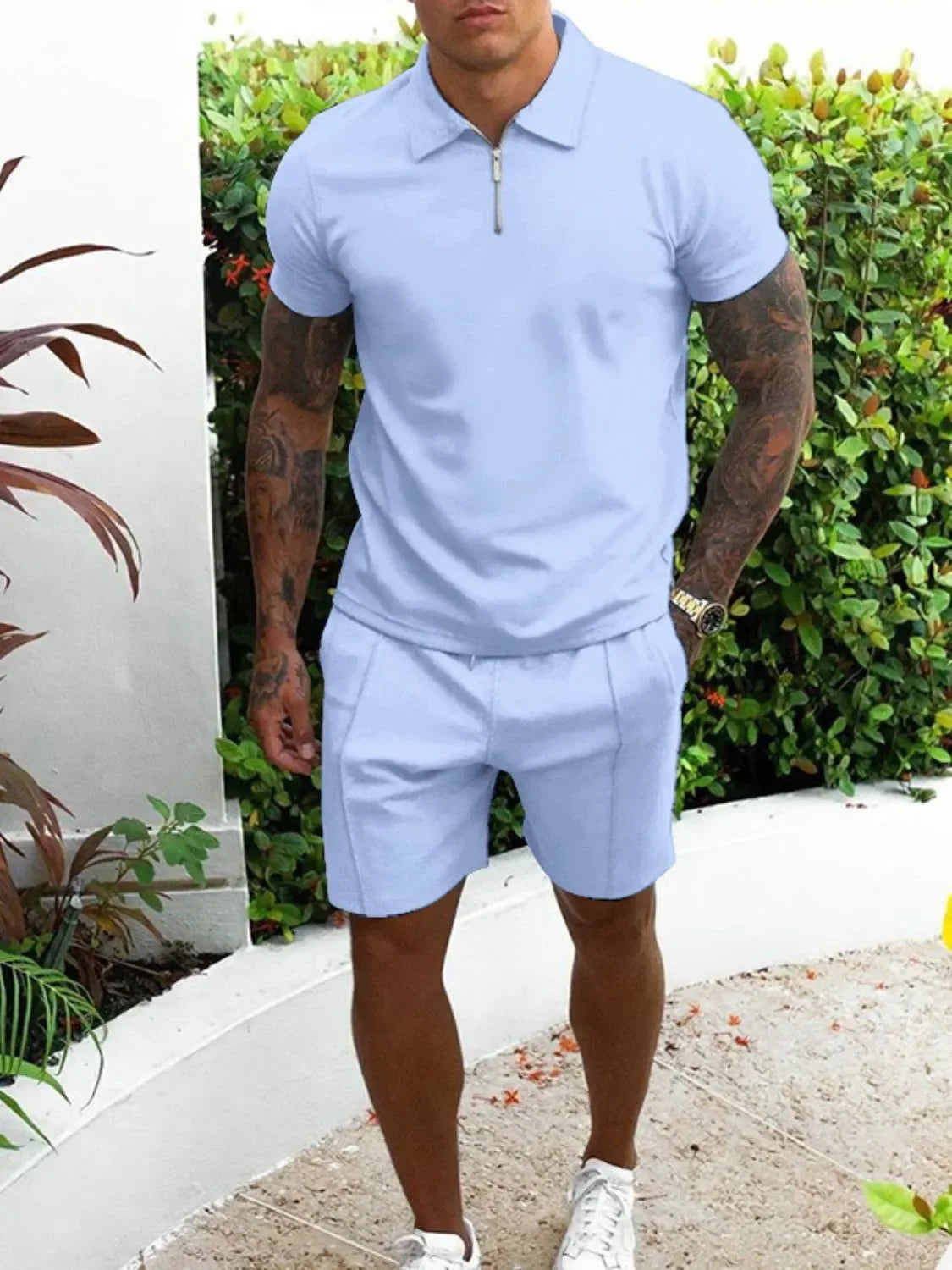 Men's Full Size Collared Neck Short Sleeve Top and Shorts Set Plus Size - Southern Shores Clothing