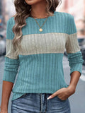 Block Pattern Round Neck Long Sleeve Sweater - Southern Shores Clothing