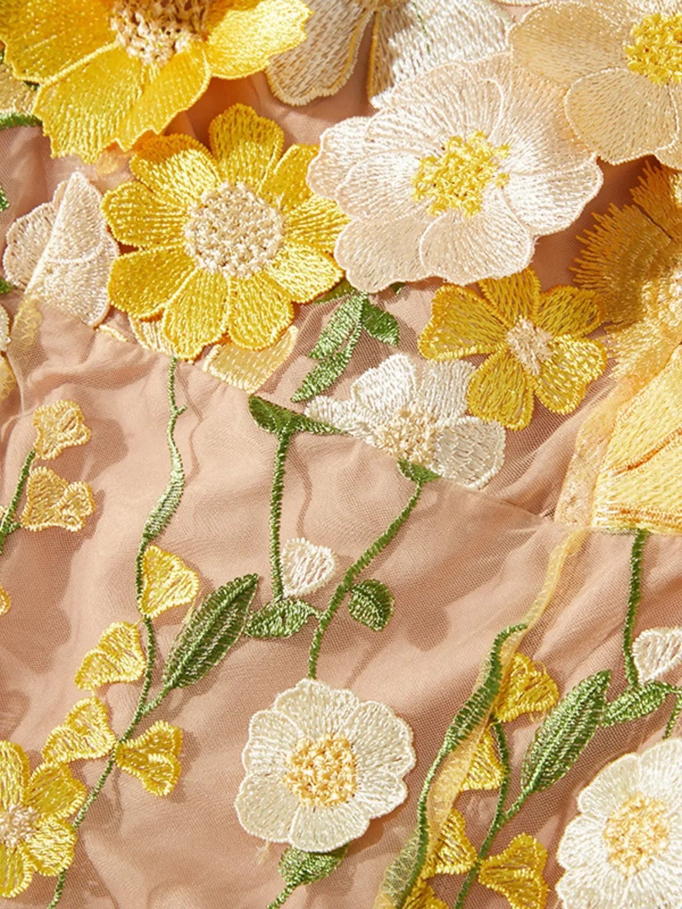 Floral Embroidered Magnolia Mesh Long Sleeve Midi Dress - Southern Shores Clothing