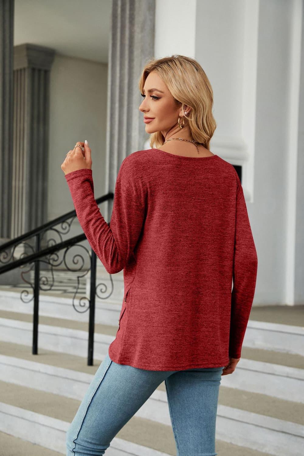 Solid Pattern Round Neck Long Sleeve Stretch Tee - Southern Shores Clothing