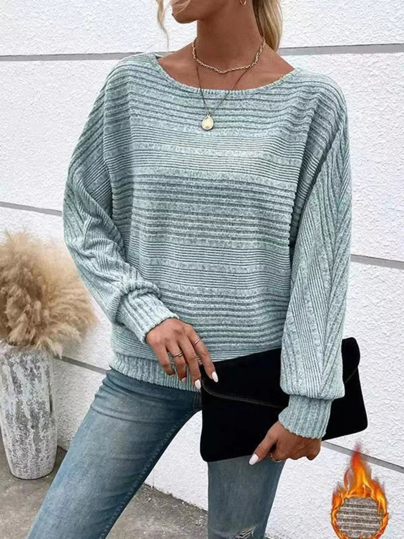 Ribbed Round-Neck Long-Sleeve T-Shirt With Slight Stretch - Southern Shores Clothing