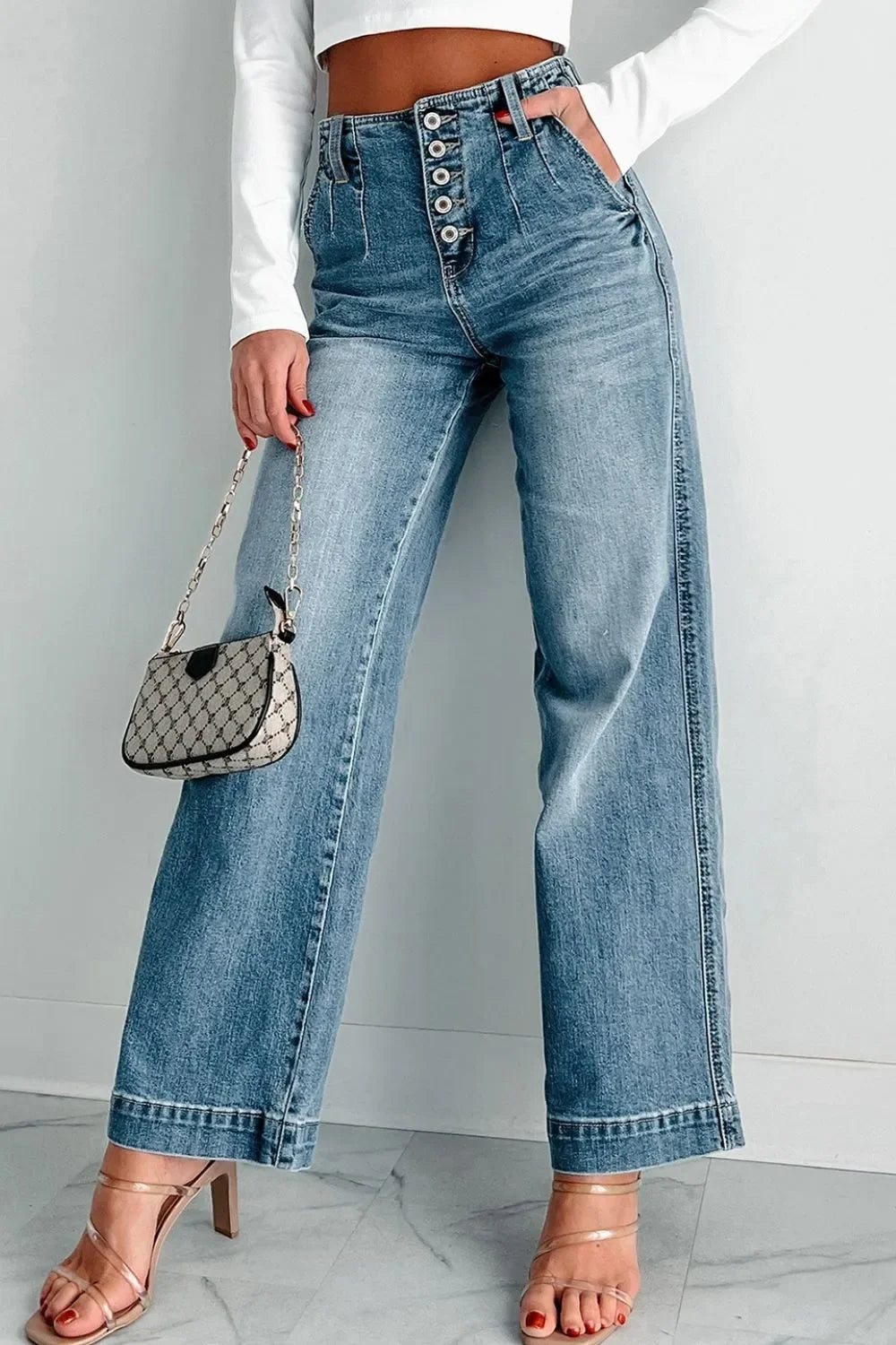 Classic Nautical Inspired High Waist Button Fly Jeans