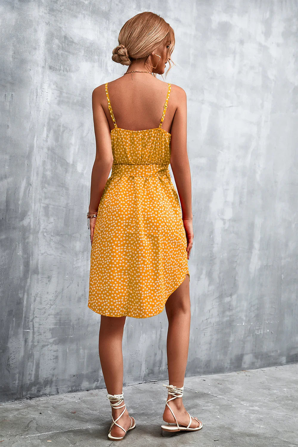 Printed V-Neck Tie Waist Mini Dress - Southern Shores Clothing