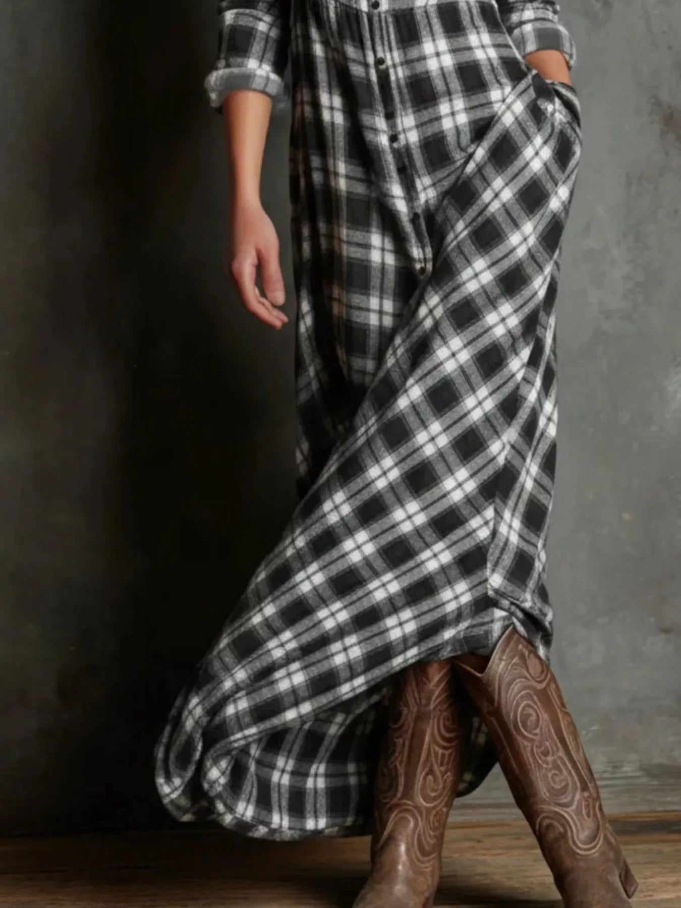 Plaid Button-Down Maxi Dress With Pockets Plus Size - Southern Shores Clothing