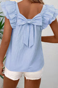 Versatile Bow Back Ruffled Cap Sleeve Polyester Blouse - Southern Shores Clothing