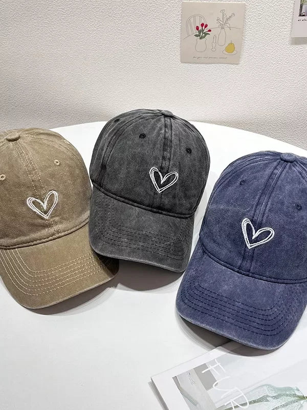 Washed Heart Embroidered Baseball Cap One Size - Southern Shores Clothing