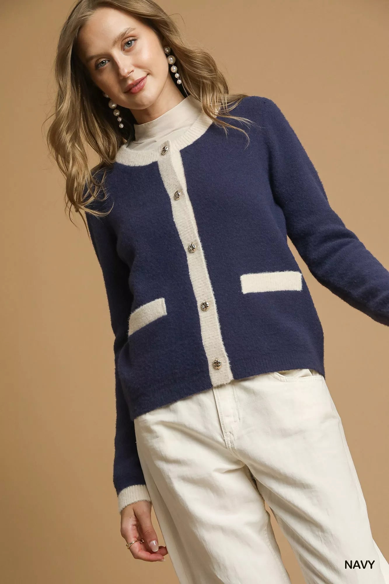 Umgee Two-Tone Button Front Cardigan
