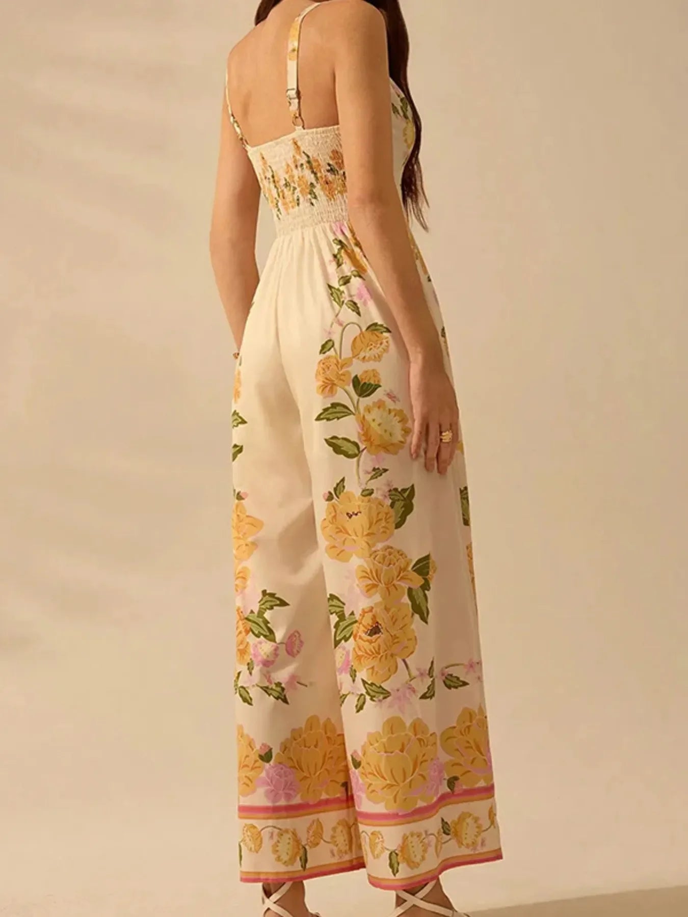 Floral Print Wide Leg V Neck Cami Jumpsuit - Southern Shores Clothing