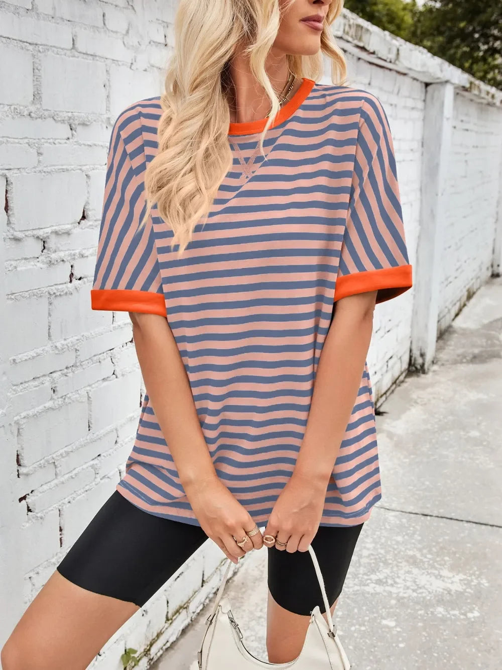 Lovelet Striped Round Neck Half Sleeve T-Shirt - Southern Shores Clothing