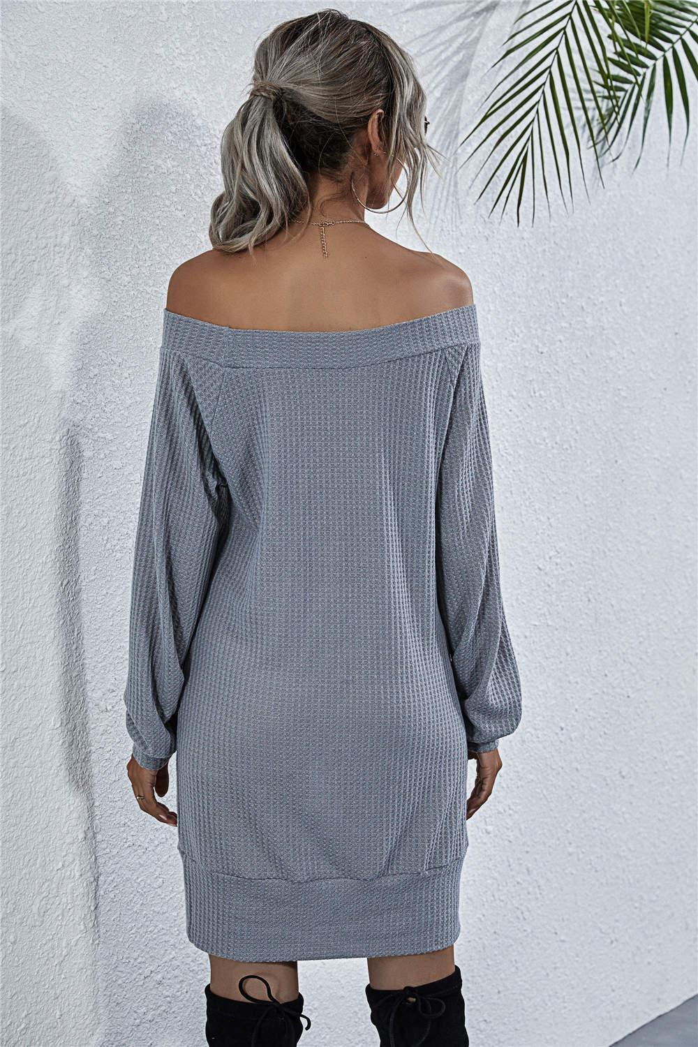 Waffle-Knit Boat Neck Mini Dress for Summer - Southern Shores Clothing
