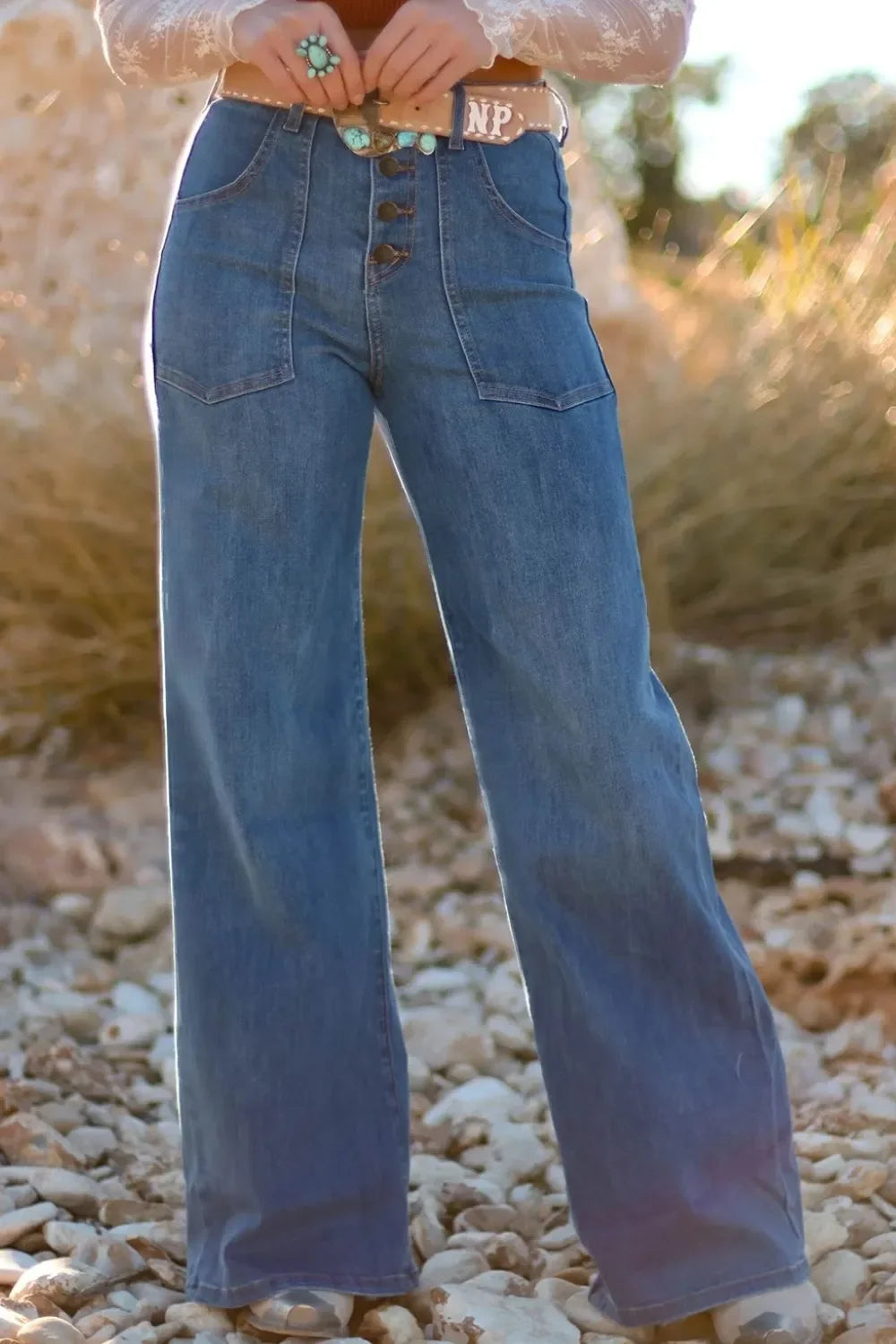 Charleston Inspired High-Waisted Wide-Leg Denim Jeans - Southern Shores Clothing