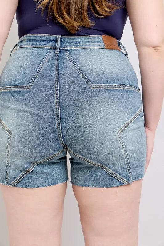 Plus Size Star Seam High Waist Denim Shorts - Southern Shores Clothing