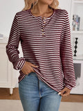 Striped Button Detail Long Sleeve Top - Southern Shores Clothing