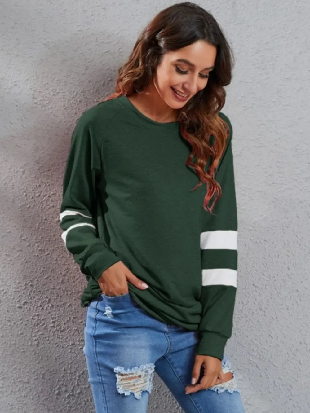 Full Size Striped Round Neck Long Sleeve T-Shirt - Southern Shores Clothing