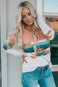 Geometric Pattern Round Neck Long Sleeve T Shirt - Southern Shores Clothing