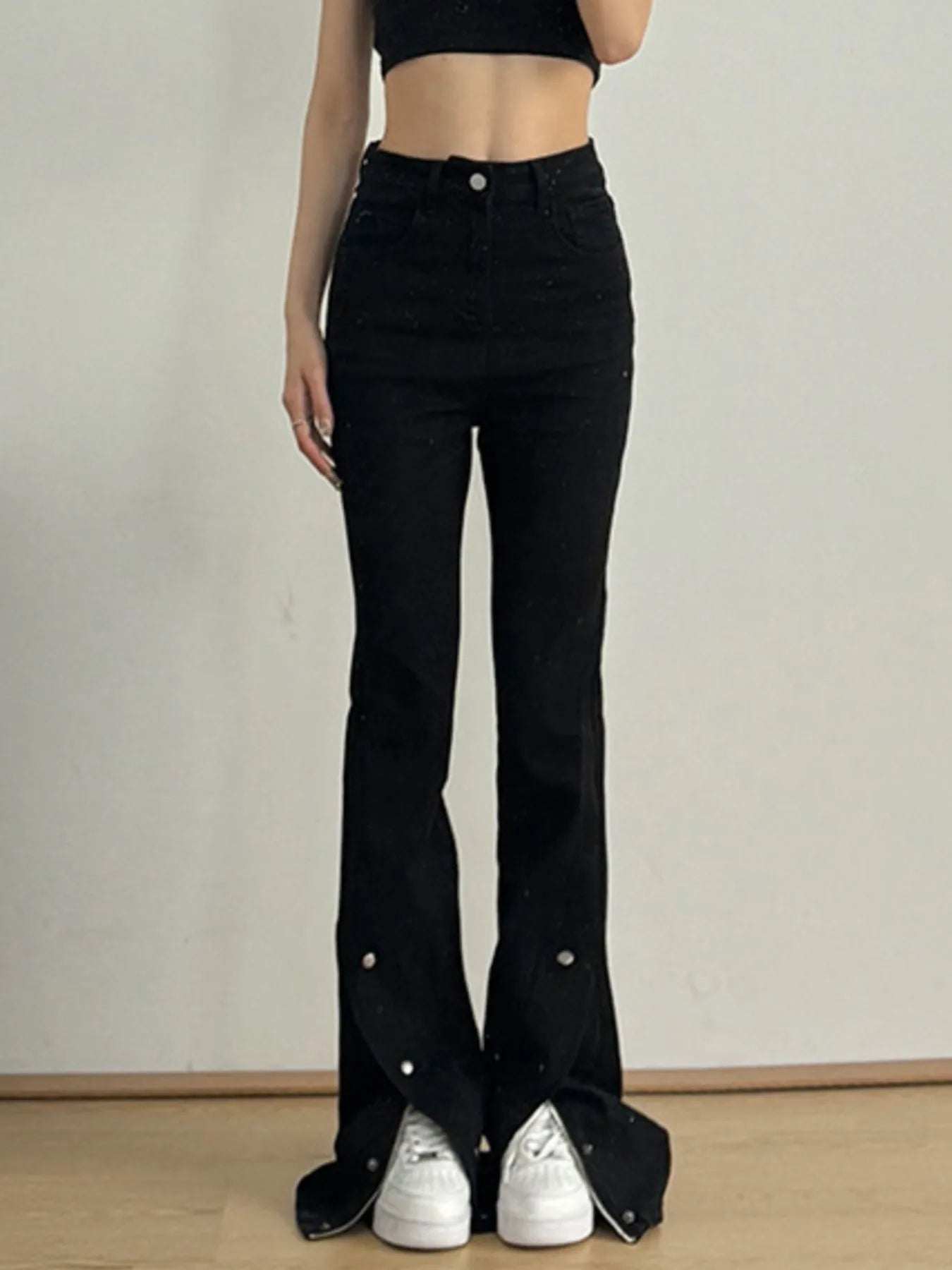 Stylish Coastal High-Waisted Slit Flare Jeans for Women