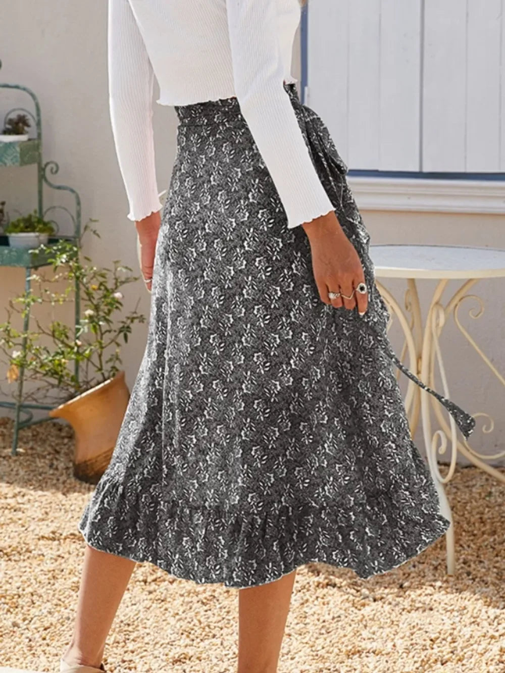 Printed Ruffled Midi Skirt With Flowing Silhouette - Southern Shores Clothing