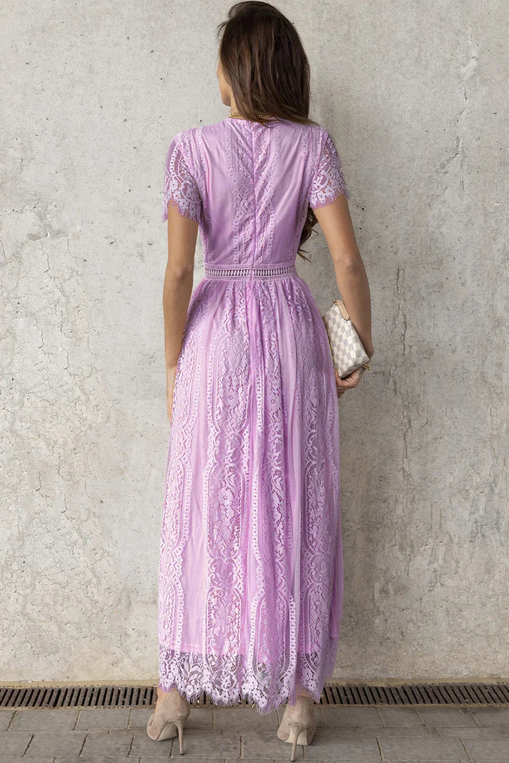 Scalloped Trim Lace Plunge Dress - Southern Shores Clothing