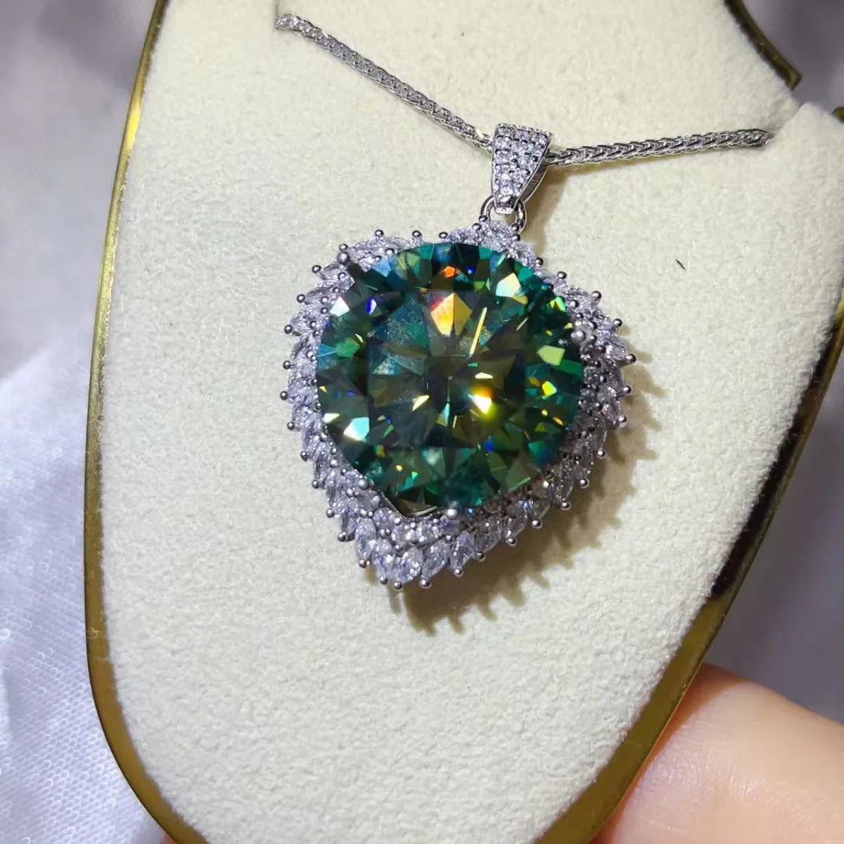 20 Carat Moissanite Sterling Silver Halo Pendant Necklace - Southern Shores Clothing