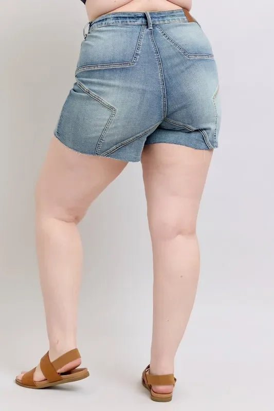 Plus Size Star Seam High Waist Denim Shorts - Southern Shores Clothing