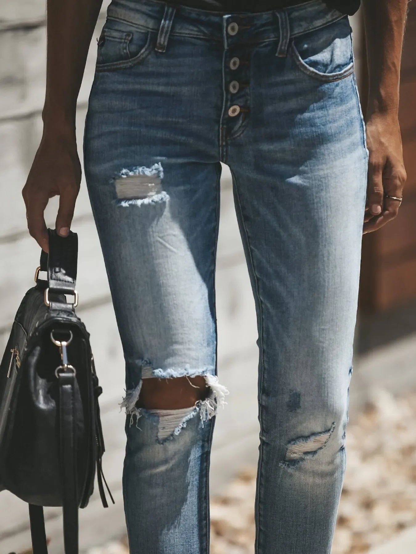 Coastal Distressed Button-Fly Skinny Jeans With Stretch - Southern Shores Clothing