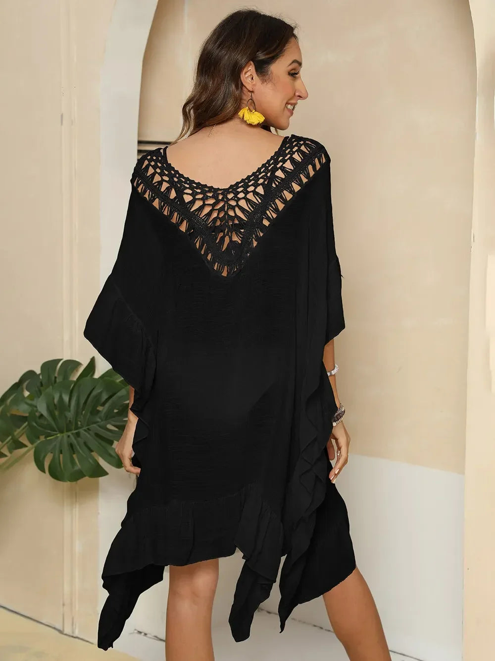 Cutout Ruffled Half Sleeve Cover Up One Size - Southern Shores Clothing
