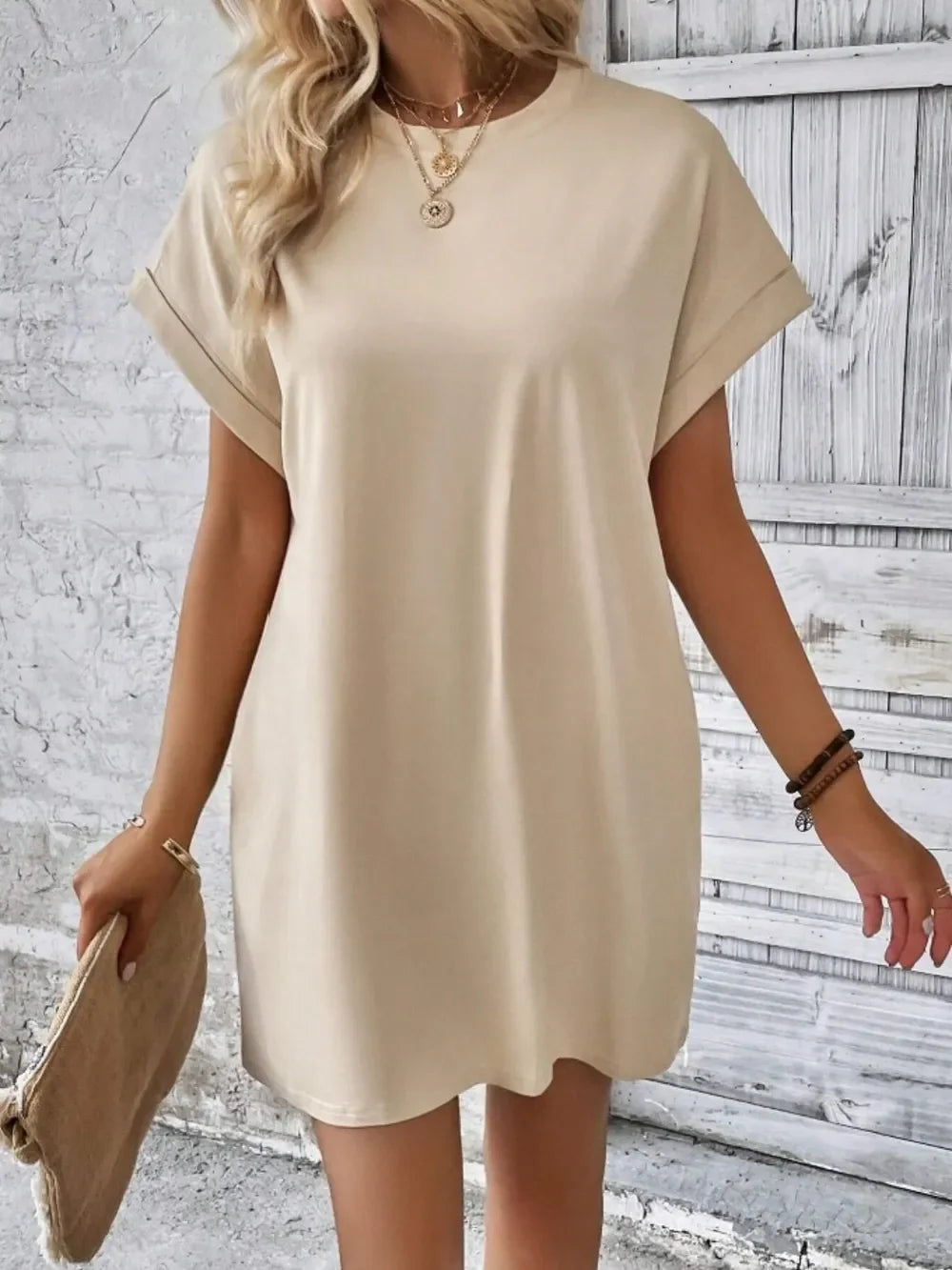 Pocketed Round Neck Short Sleeve Dress - Southern Shores Clothing