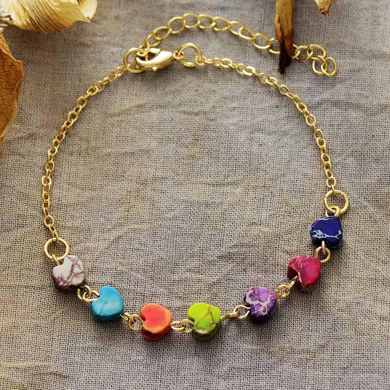 Heart Natural Stone Bracelet With Gold Plated Copper Accents - Southern Shores Clothing