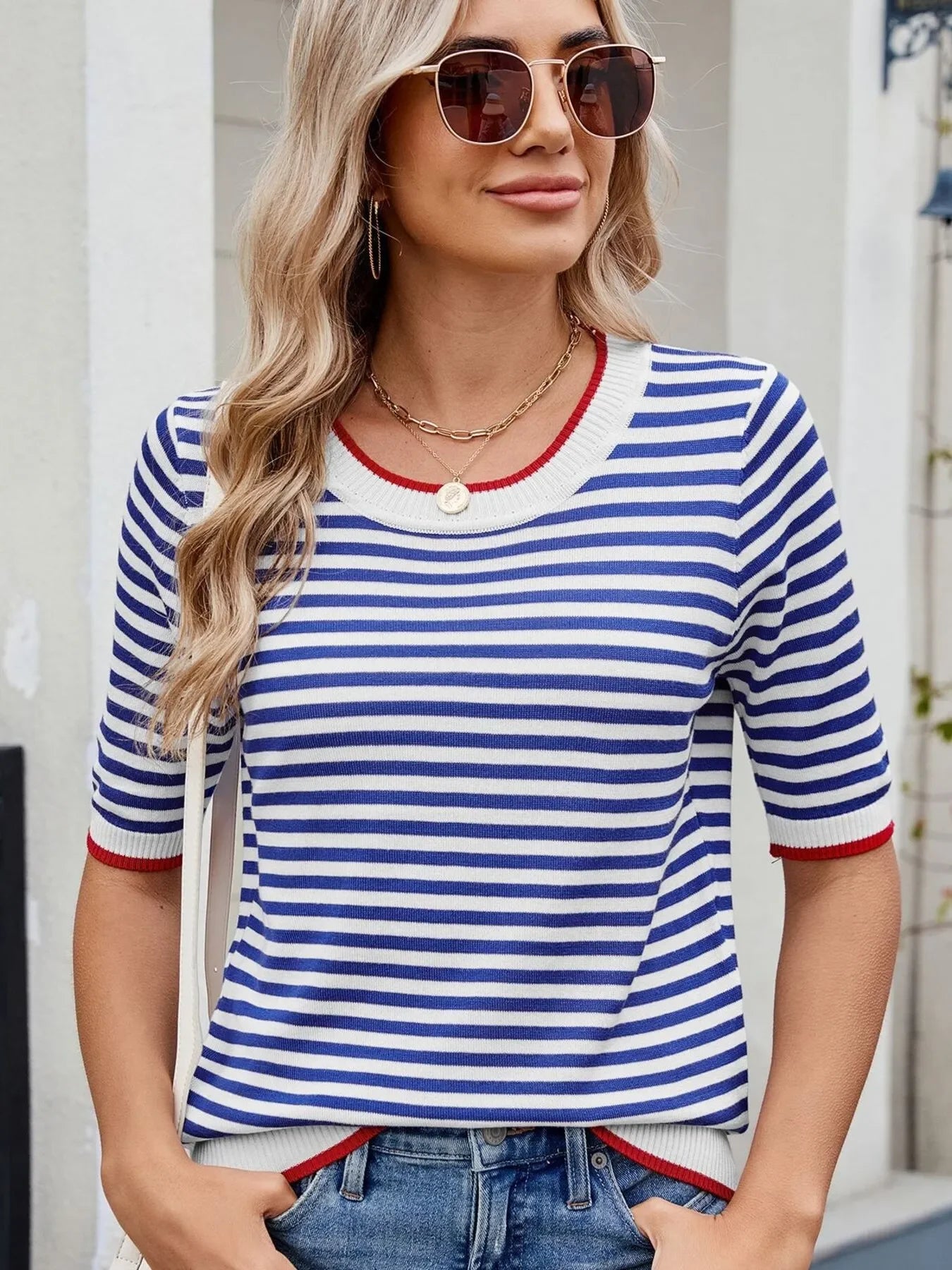 Striped Casual T-Shirt With Contrast Trim Basic Fit - Southern Shores Clothing