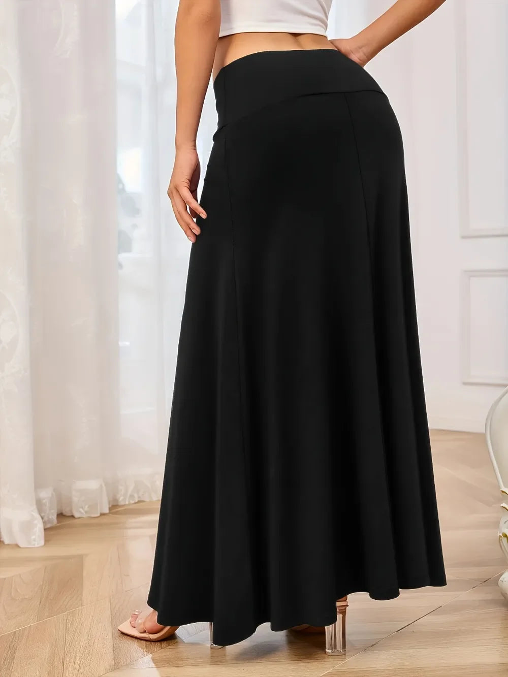 Elegant Solid Elastic Waist Flowy Maxi Skirt - Southern Shores Clothing