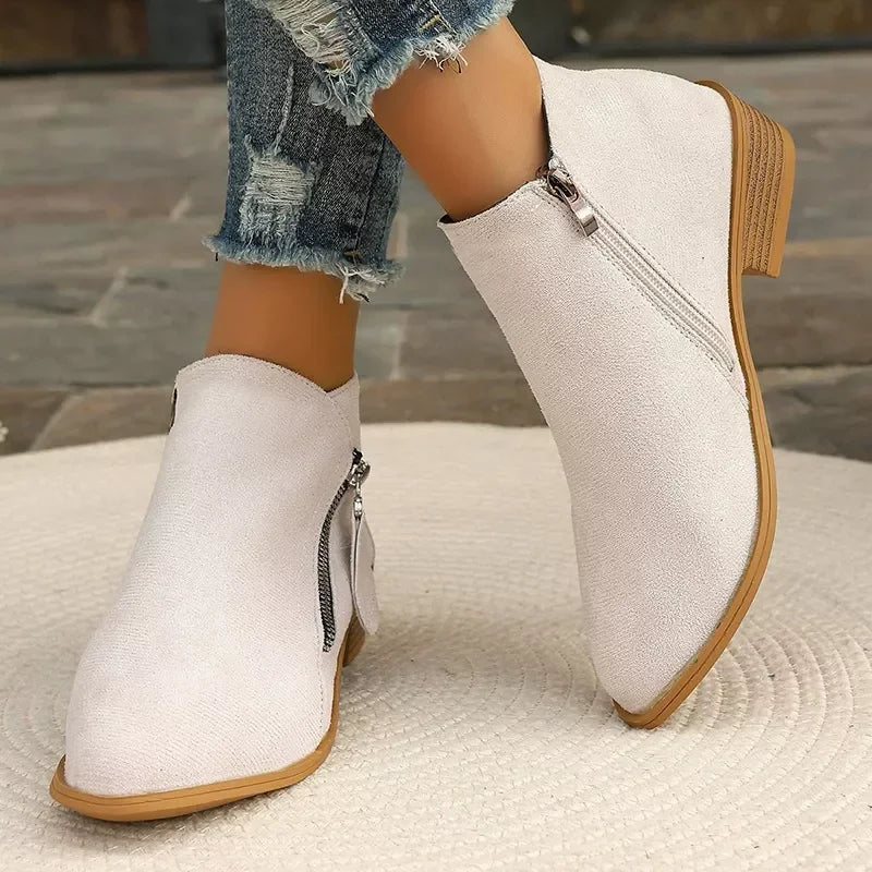 Point Toe Block Heel Boots Suede And Rubber - Southern Shores Clothing