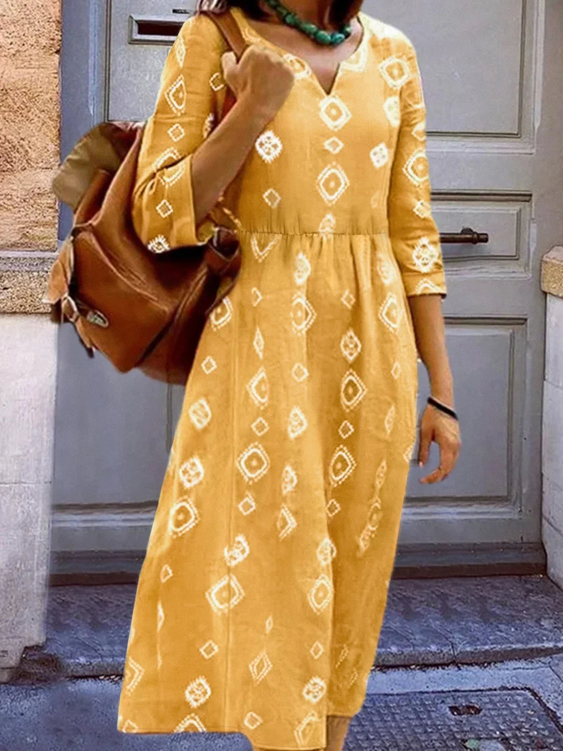 Geometric Notched Neck Dress - Southern Shores Clothing