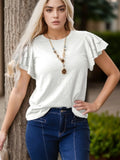 Ruffle Sleeve Round Neck Top Polyester Cotton Blend - Southern Shores Clothing