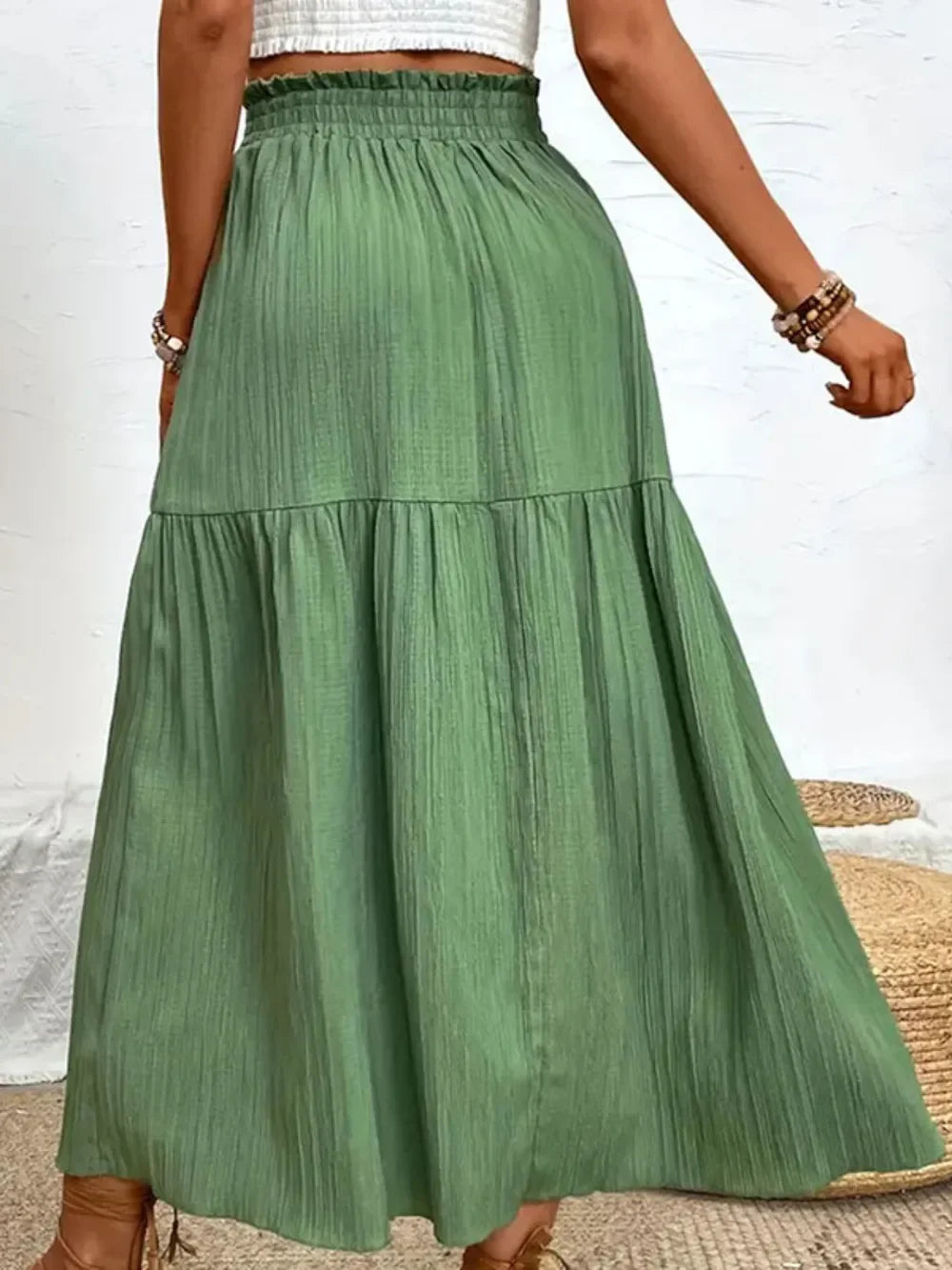 Lightweight Polyester Blend Frill Slit Skirt - Southern Shores Clothing