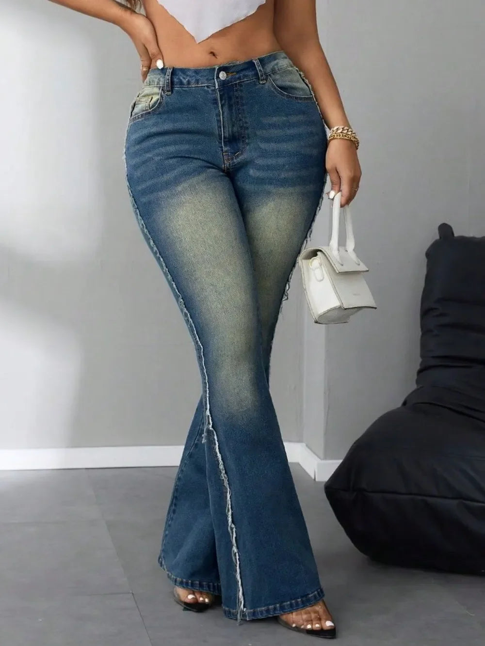 Coastal Denim Raw Hem Flare Jeans Casual Wear