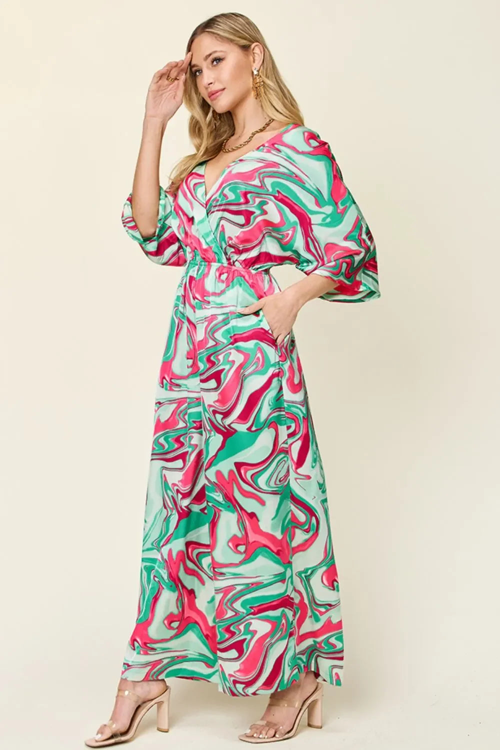 Tie Ruched Half Sleeve Wide Leg Jumpsuit - Southern Shores Clothing