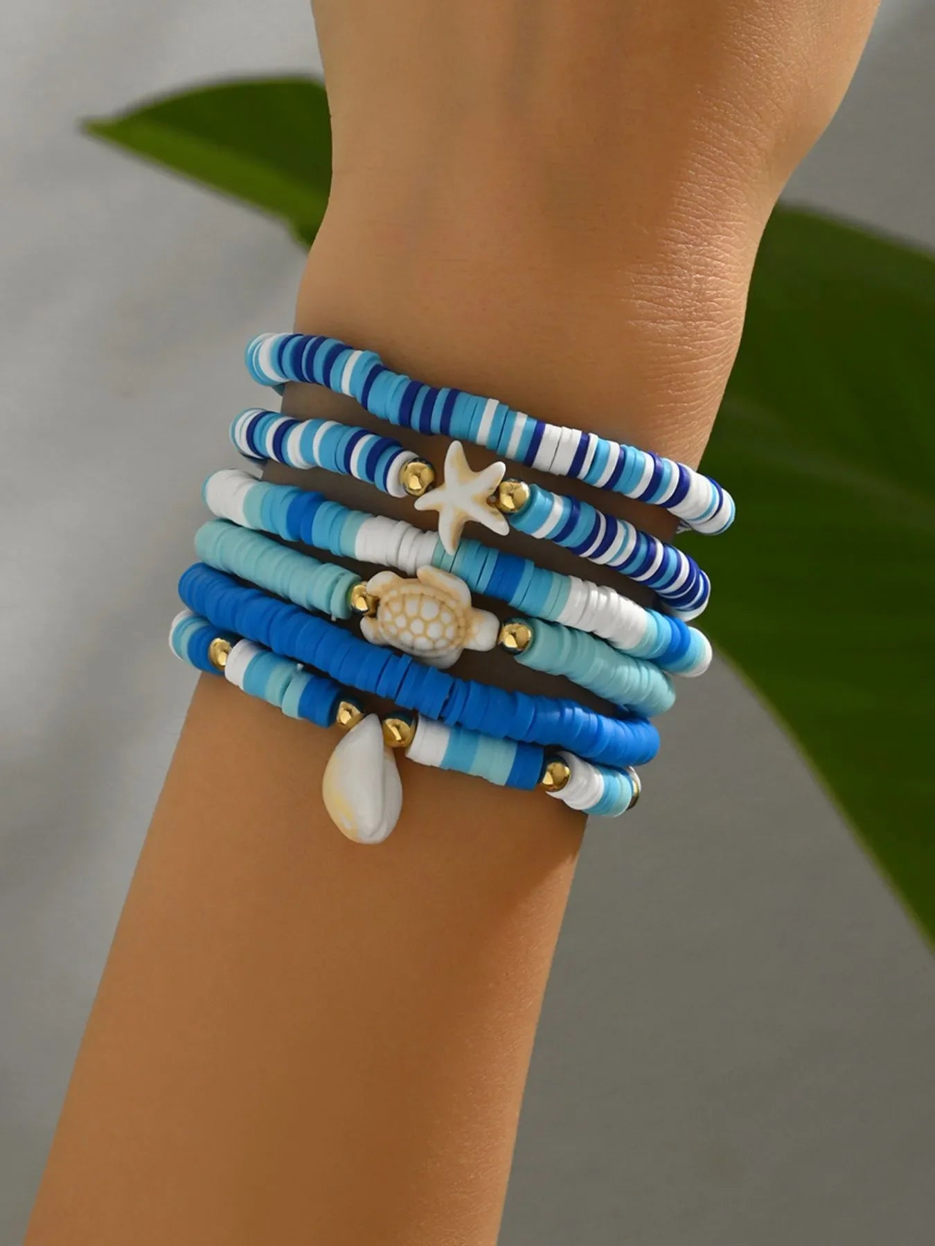 Six Piece Ceramic Beaded Shell Bracelet Set - Southern Shores Clothing