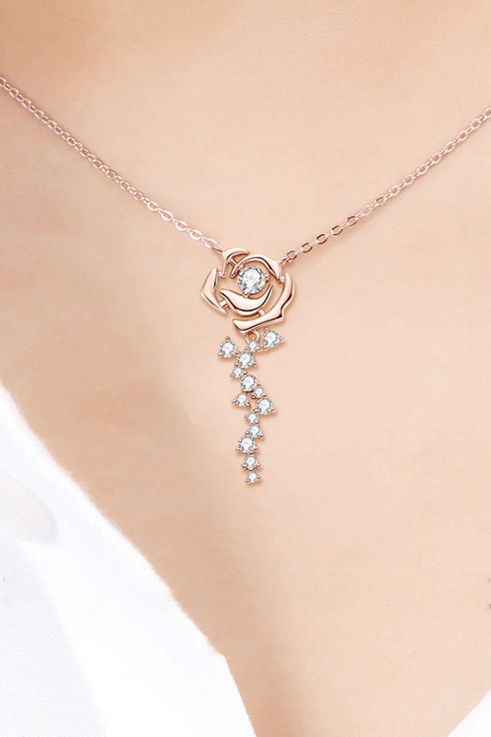 Two-Tone Sterling Silver Flower Pendant Necklace Moissanite - Southern Shores Clothing