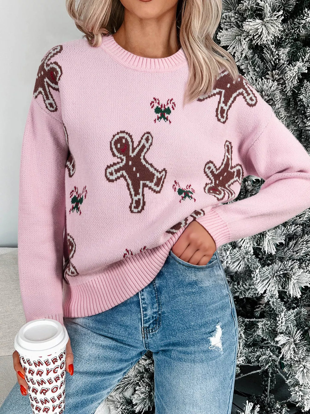 Southern Shores Women's Christmas Gingerbread Man Casual Sweater