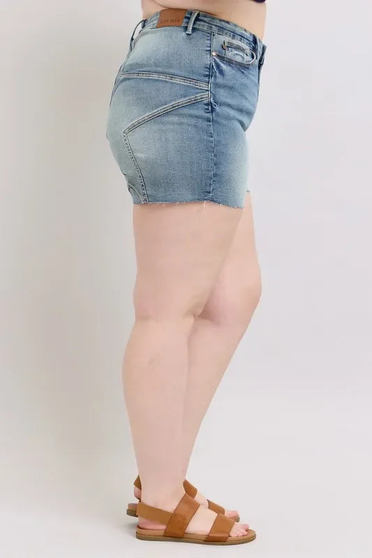 Plus Size Star Seam High Waist Denim Shorts - Southern Shores Clothing