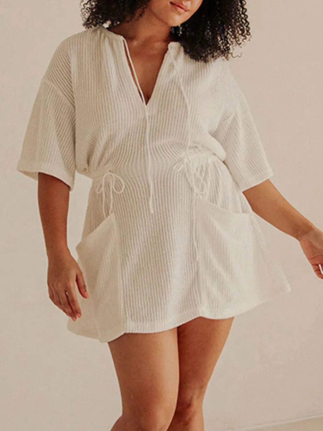 Relaxed Fit Half Sleeve Cover-Up Dress With Drawstring Waist - Southern Shores Clothing