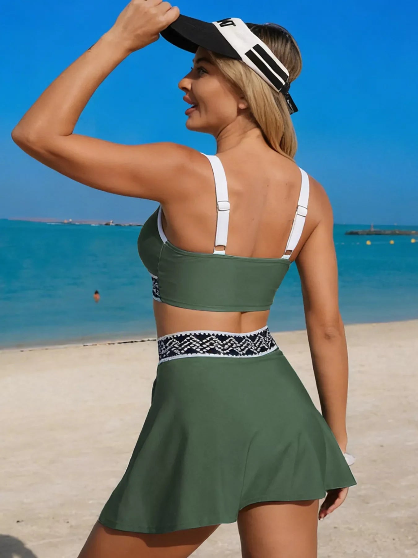 Two Piece Contrast Trim Tank And Skort Swim Set With Pads - Southern Shores Clothing