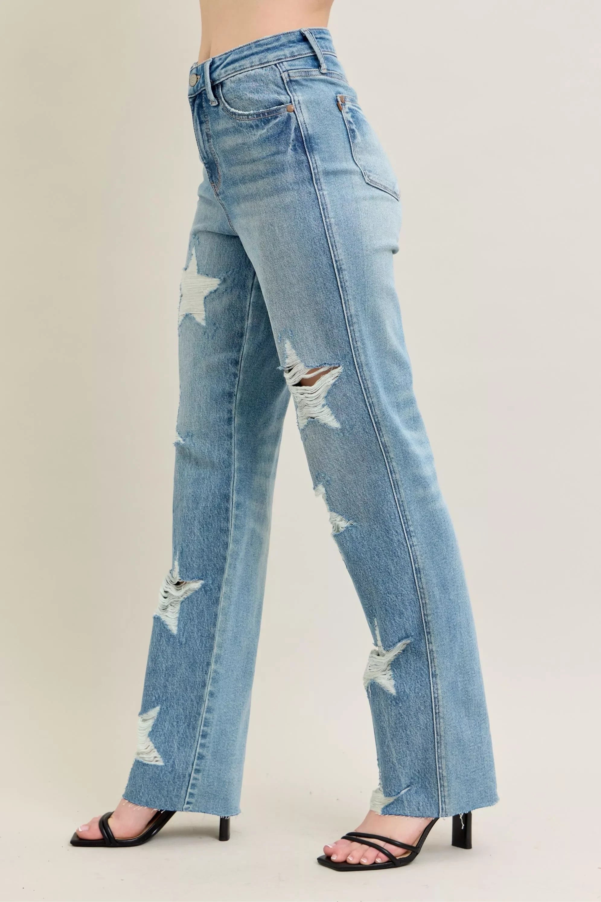 Plus Size High Waist Destroyed Straight Jeans - Southern Shores Clothing