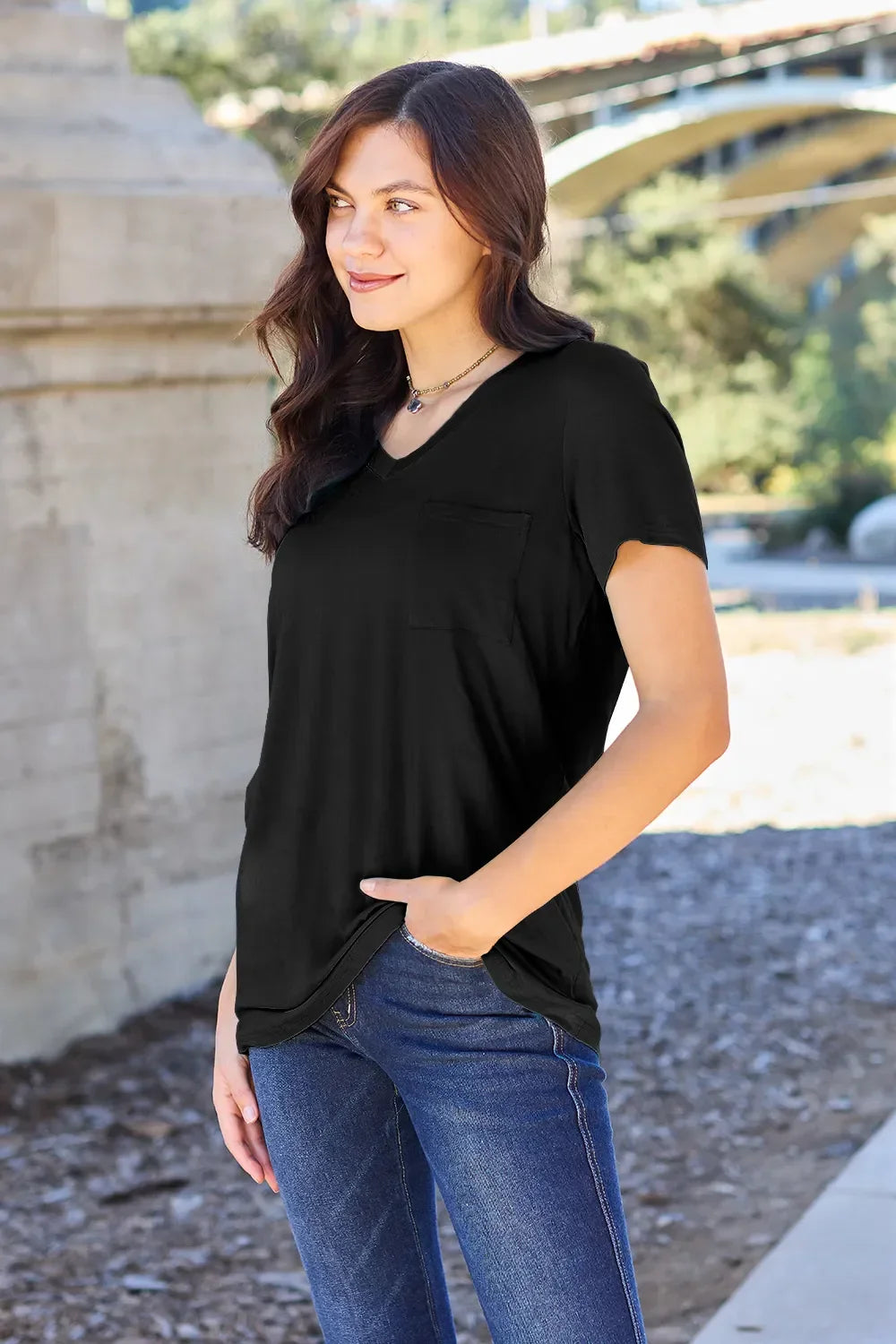 Basic Bae Bamboo Full Size V-Neck Short Sleeve T-Shirt - Southern Shores Clothing