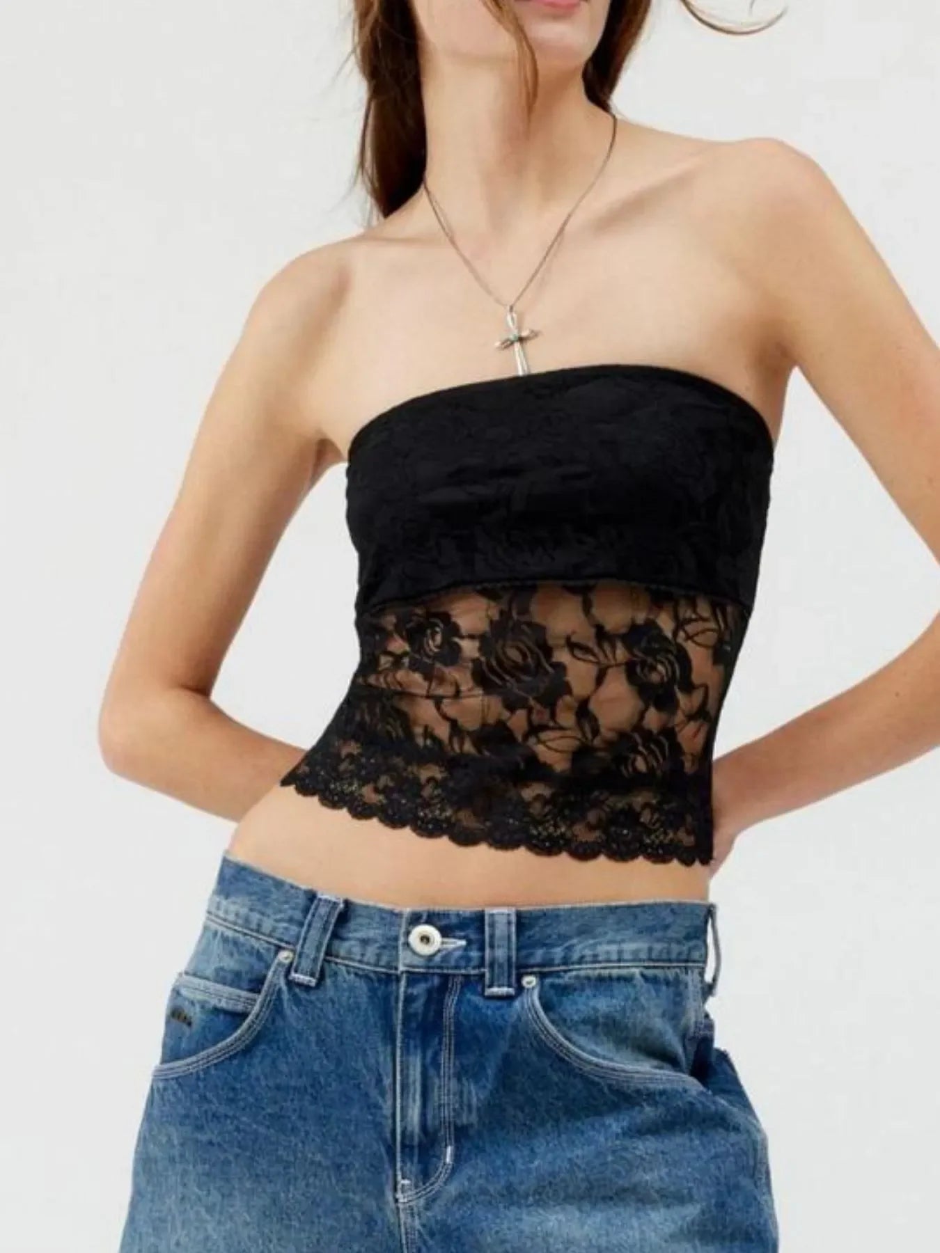 Lace Strapless Tube Top With Slight Stretch Feature - Southern Shores Clothing