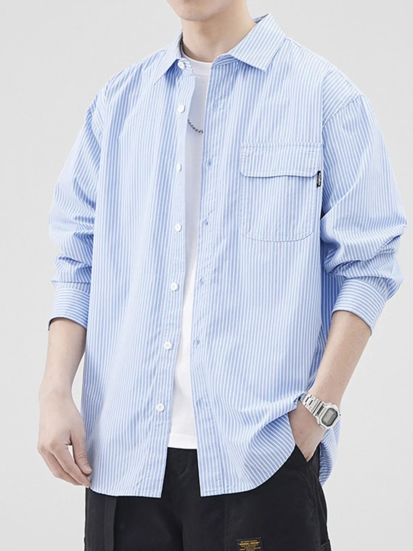 Plus Size Striped Button Up Shirt Oversized - Southern Shores Clothing